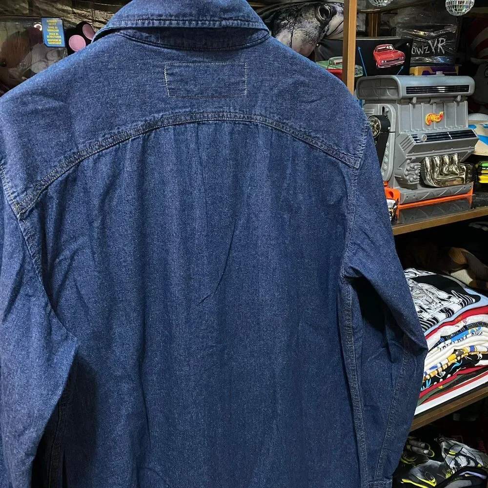 Levi's Denim Western Pearl Snap Shirt Mens X-Large Blue Workwear XL Red Snap